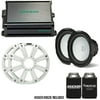 Kicker - Two 10 Inch LED Marine Subwoofers in White, 1 Pair with 600 Watt Amplifier Bundle