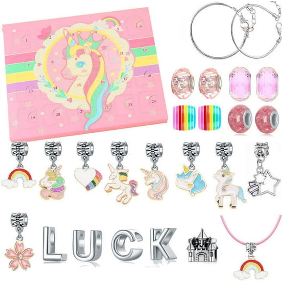 Guvpev Christmas Advent Calendar 2025 with Bracelets & Necklace, 24Pcs DIY Jewelry Making Kit, Charm Bracelet, Christmas Countdown Calendar, Christmas Ornament Gifts for Girls, Friends, Kids & Adults