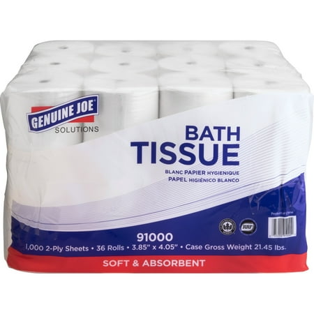Genuine Joe Solutions Double Capacity 2-ply Bath Tissue ,1000 Sheets/roll - White - Virgin Fiber - Embossed, Chlorine-free For Bathroom