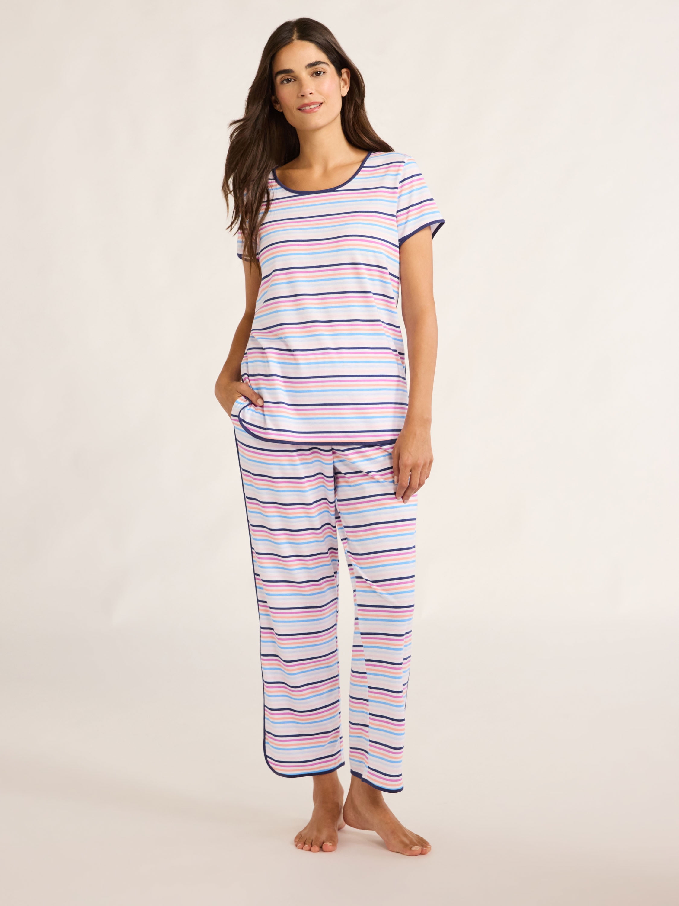 Joyspun Women's and Women’s Plus Lightweight Sleep Tee and Pants Set, 2-Piece, Sizes XS to 3X
