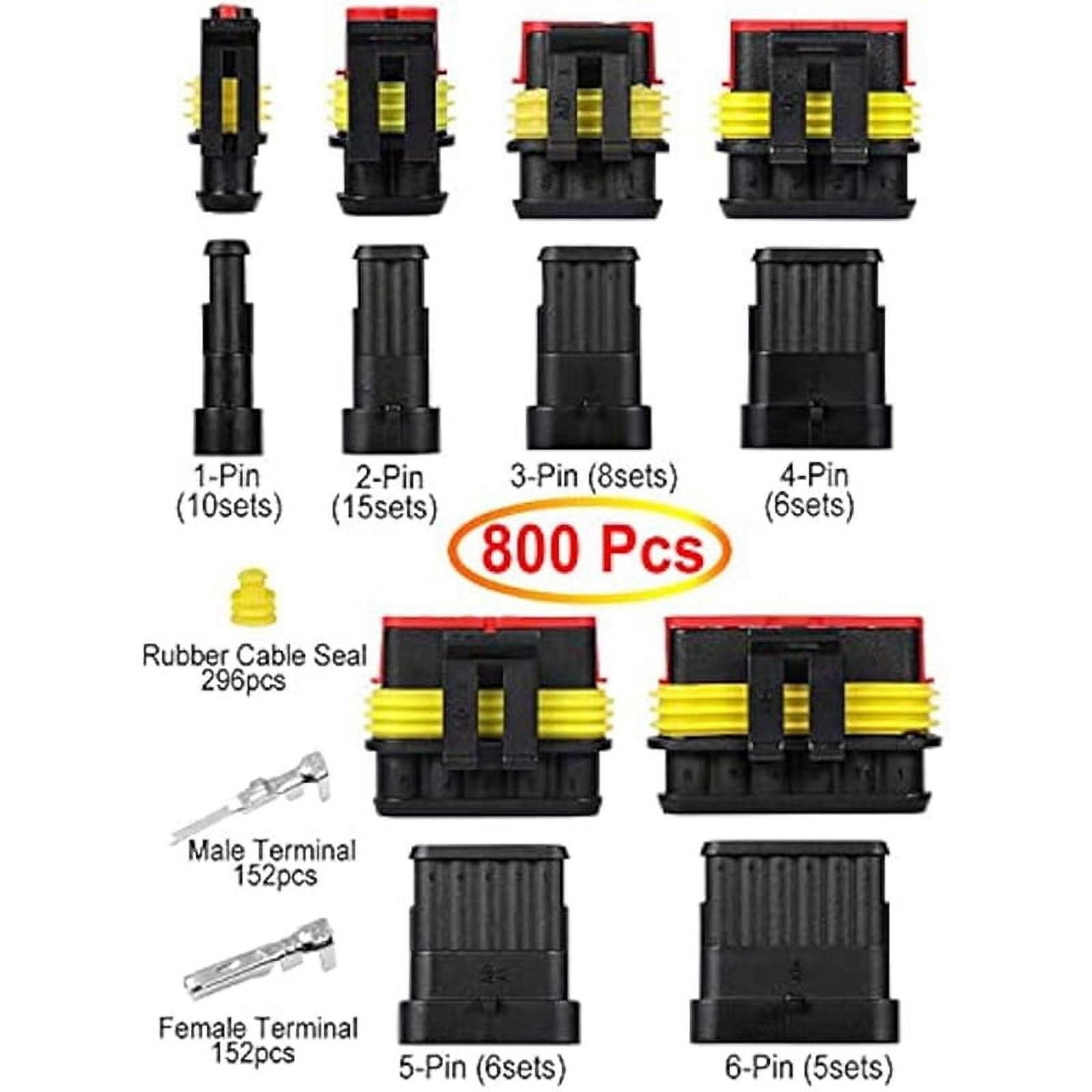 800Pcs Automotive Electrical Connectors Automotive Electrical Wire Connectors Plug Kit 1/2/3/4/5/6 Pin Connectors