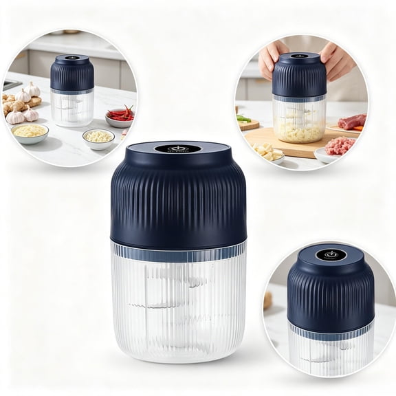 Electric Garlic Chopper,Upgrade Mini Food Processor & Food Chopper for Kitchen, Portable Cordless Garlic Mincer with 6 Stainless Steel Blades, for Garlic,Onion,Ginger,Chili,and Fruit