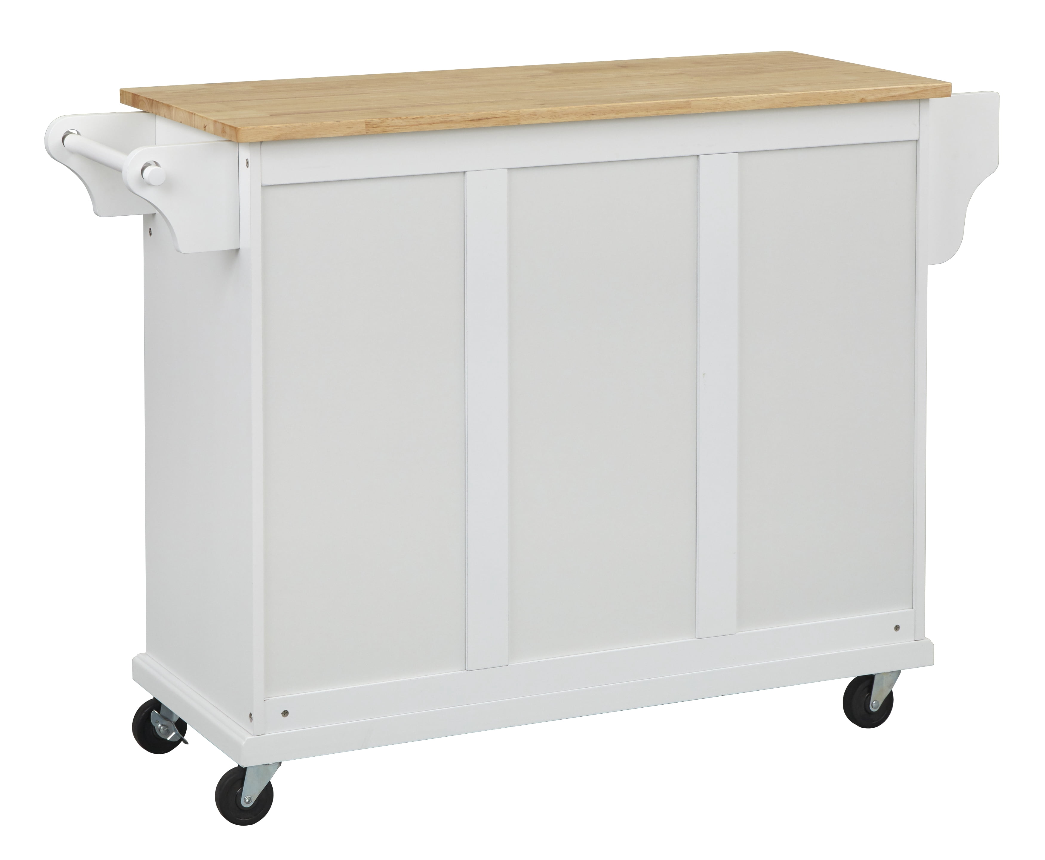 TMS Georgia Butcher Block Rolling Kitchen Island with Drawers, Shelves, Towel Racks, and Spice Rack, White