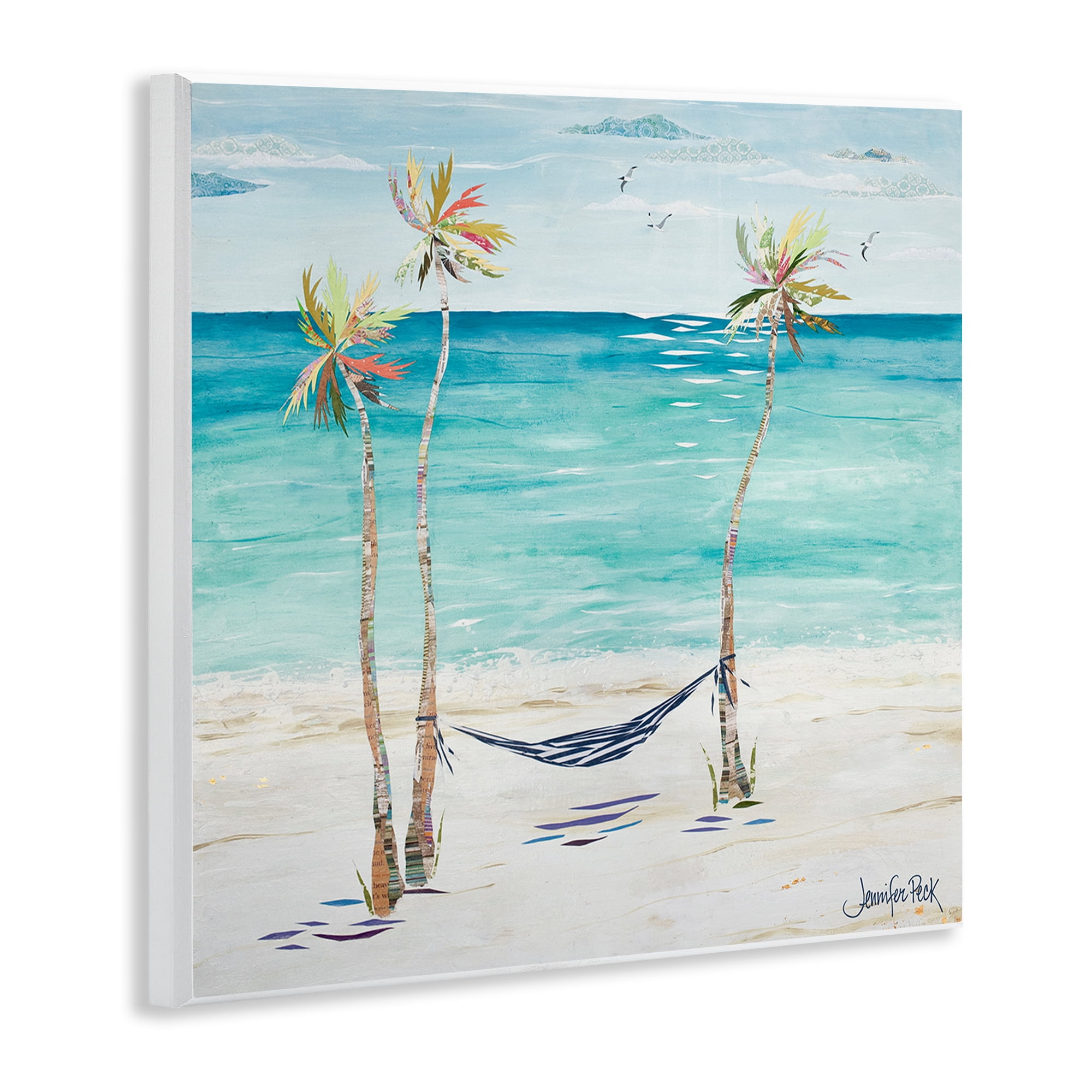 Stupell Industries Hammock & Three Palms Coastal Painting Unframed Art Print Wall Art, 12 x 12