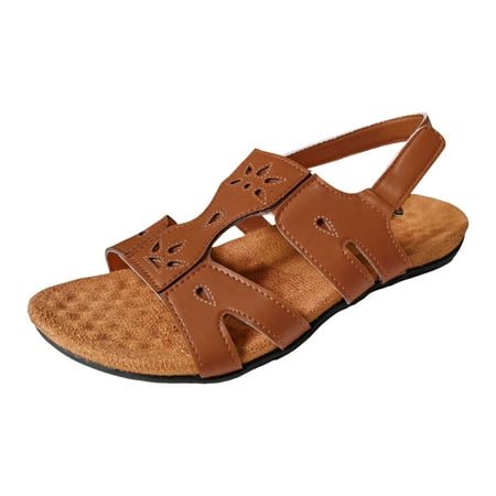 

LUOGENLI Female Brown Sandals Women Heeled Ladies Retro Casual Hollow out Open Toe Flower Flat Bottom Large Size Slope Heeled Sandals Slippers Orthopedic Sandals For Women Wide Width Bunions