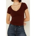 thumbnail image 3 of Shyanne Women's V Neck Short Sleeve Stretch Knit Top Brown X-  US, 3 of 4