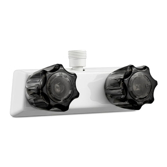 Plumilo RV Shower Faucet, Dual Knob Replacement with Diverter for Camper, RV Bathroom, Outdoor Shower Fixture, 4 Inch Center, White & Black