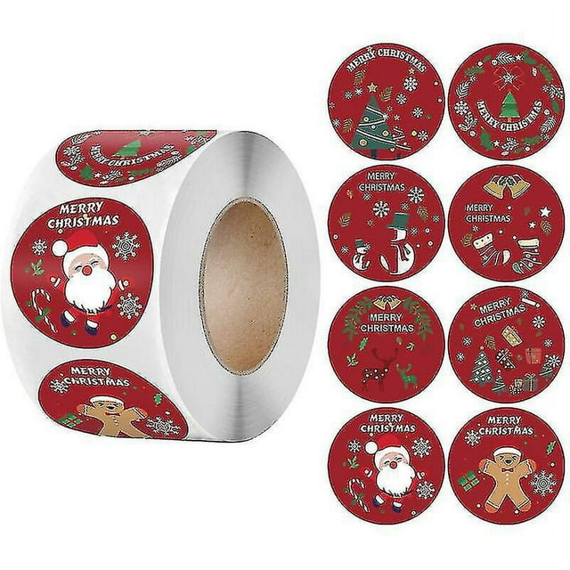 500pcs Christmas Label Stickers, 1.5 Inch Christmas Stickers 8 Designs Round Labels, Envelope Bag Christmas Label Stickers Christmas Craft