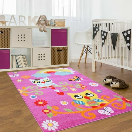 zoomie kids jodie kids owl pink area rug walmart com