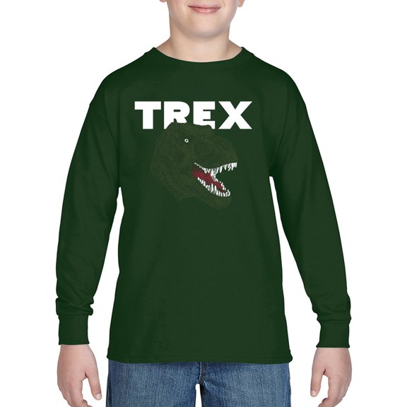Boy's Word Art Long Sleeve - T-Rex Head
