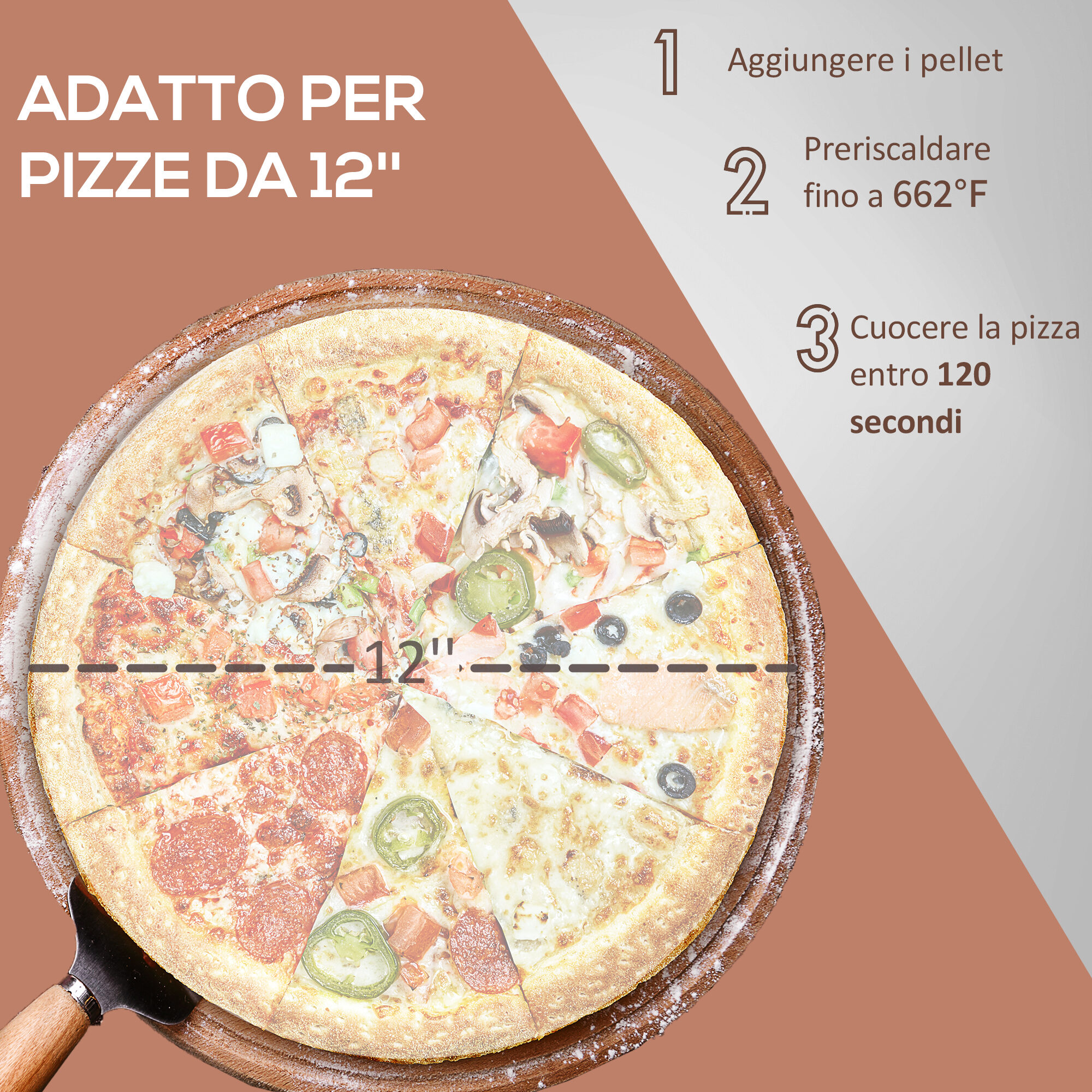 Outdoor Grill, Outdoor Pizza Oven with 12" Stone, Peel and Cover, Portable Pellet Wood Fired Pizza Maker with Foldable Legs, Stainless Steel Pizza Grill for Outside, Backyard, Outdoor Kitchen