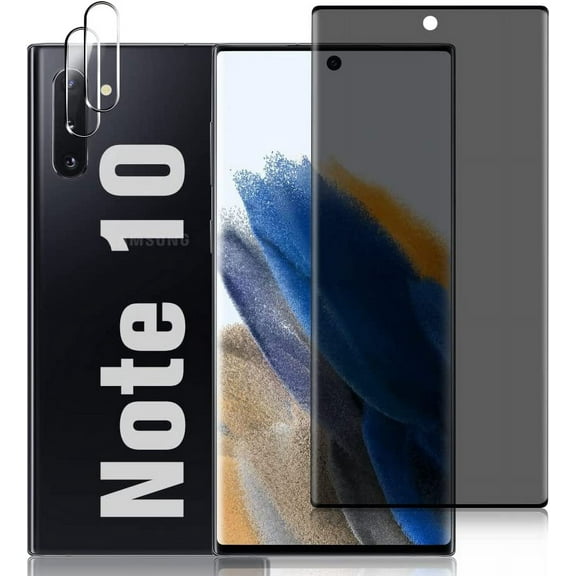 [1 2Pack] Galaxy Note 10 Privacy Screen Protector and Camera Lens Film-9H hardness Tempered Glass-3D Full Coverage-Bubble Free-for Samsung Galaxy Note 10 (6.3") Screen Protector