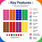 Royal Green Color Coding Labels 2x1.2 inch Rectangular Stickers in 8 Assorted Colors ( 50mm x 31mm) - 320 Pack