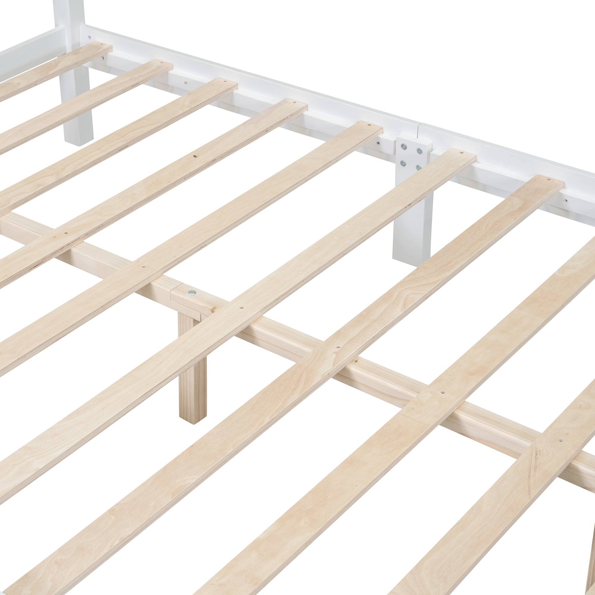 Euroco Wood Full Size Platform Bed with Retro Style Headboard, White
