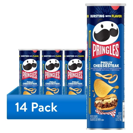 (14 pack) Pringles Philly Cheesesteak Potato Crisps Chips, Lunch Snacks, 5.5 oz Canister