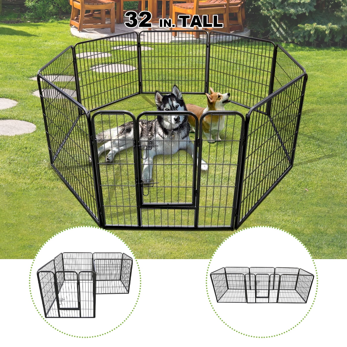 Geniqua Heavy Duty Metal 32" Tall Dog Pet Playpen Folding Yard Fence Cage 8-Panels