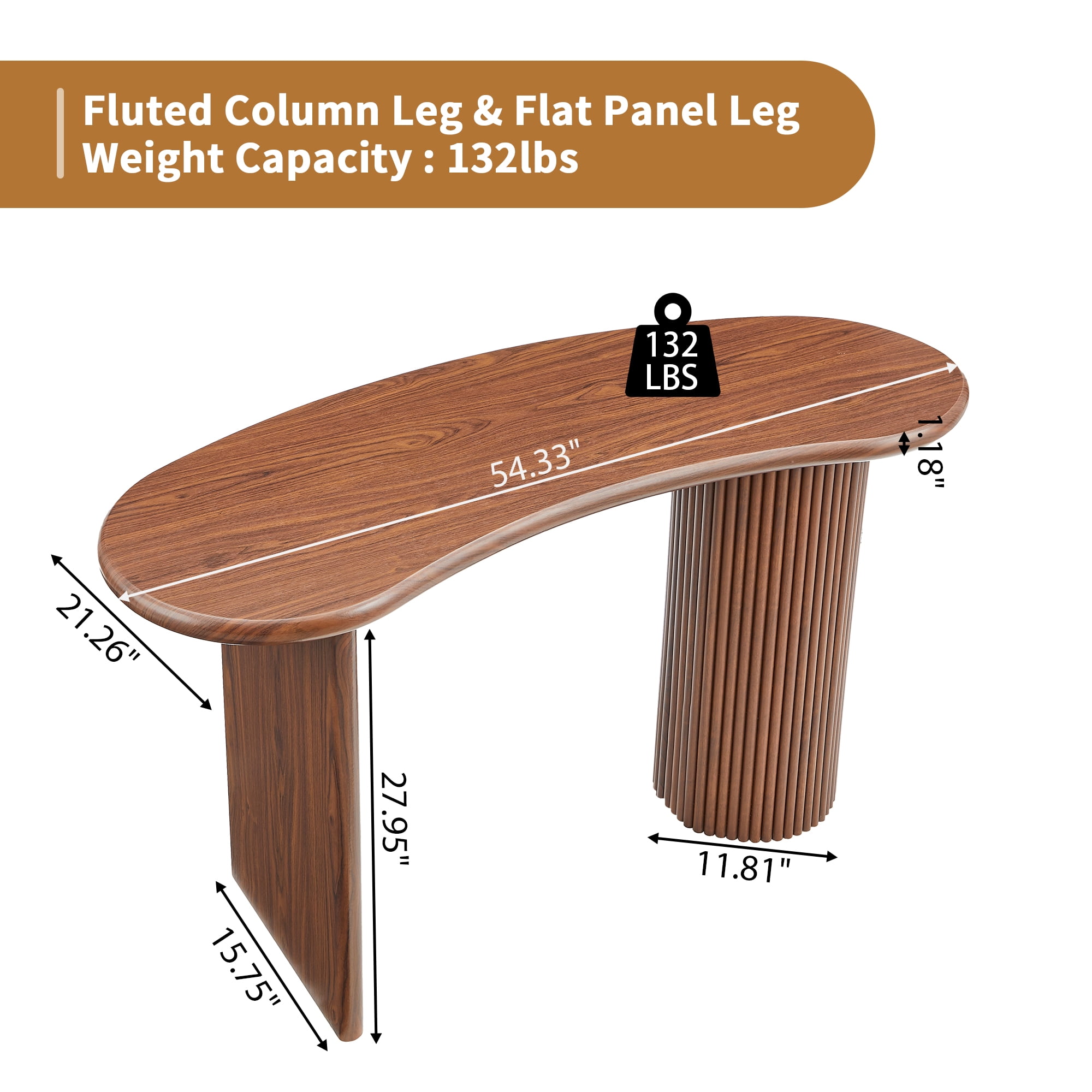Wirrytor 53 Inch Curved Desk with Fluted Legs, Oval Small Computer Desk for Bedroom Corner, Modern Home Office Writing Vanity Table for Kids and Adults, Space Saving Corner Study Desk Unit