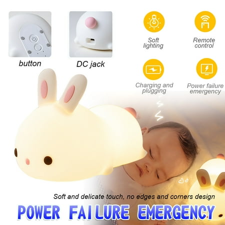 Amerteer Remote Control Cute Bunny Kids Night Light Lamp Timing Nursery Decor Night Light LED Night Light for Kids Lamps for Bedroom Kids Girl Boys Gifts