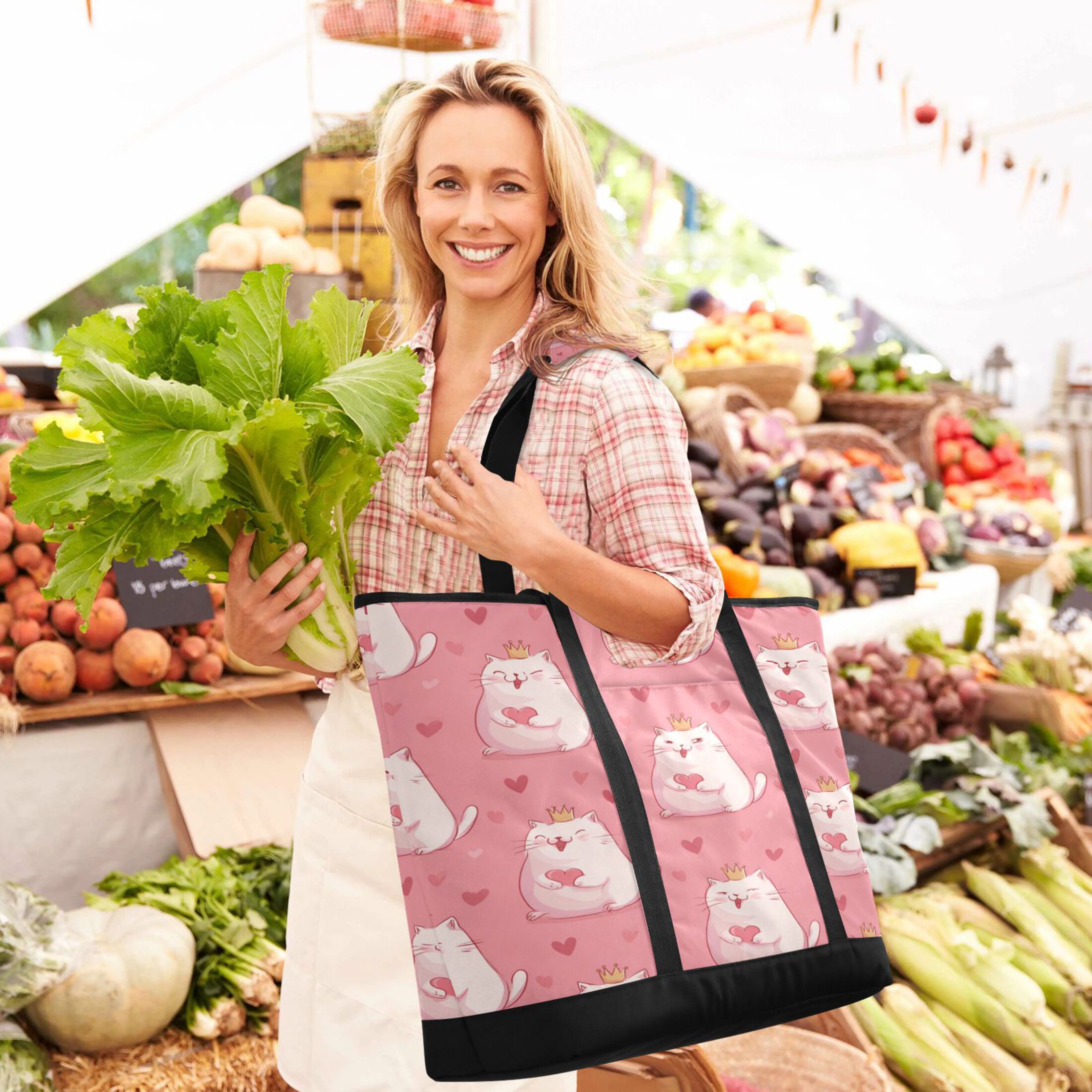 Extra-Large Wide Opening Design Capacity Hand-Held Ice Pack Thickened Insulation Layer For Long-Lasting Cold Retention For Outdoor Shopping Picnics And Camping White Fat Cat