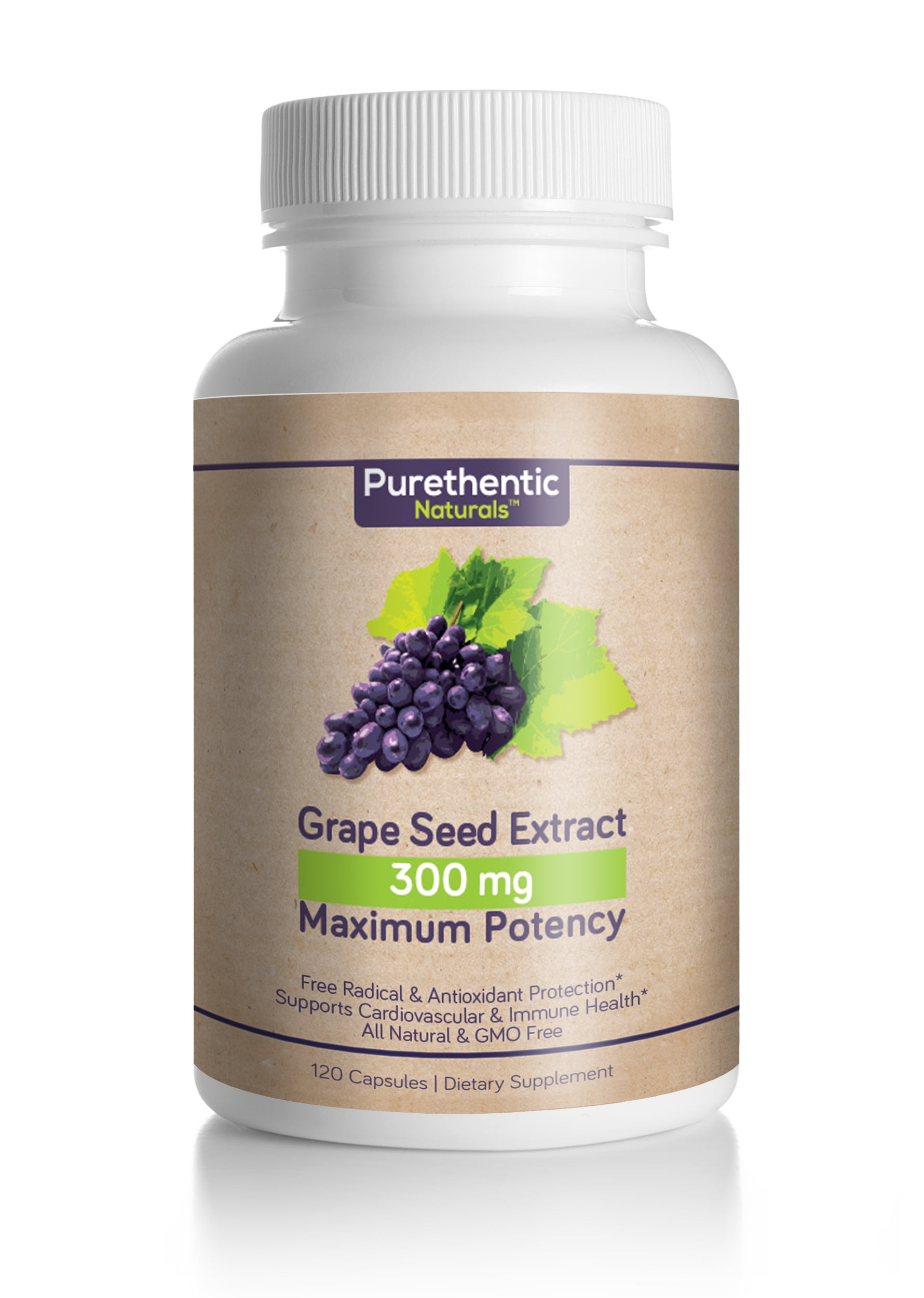 Purethentic Naturals Grape Seed Extract Capsules 300mg, 120 Count (1
