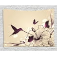 thumbnail image 1 of Birds Tapestry, Flapping Tiny Hummingbird Interacting with Giant Flowers and Butterflies, Wall Hanging for Bedroom Living Room Dorm Decor, 60W X 40L Inches, Pale Peach and Purple, by Ambesonne, 1 of 2