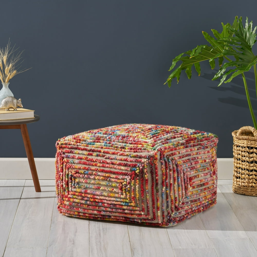 Noble House Arlo Boho Wool Large Ottoman Pouf, Multicolored Walmart