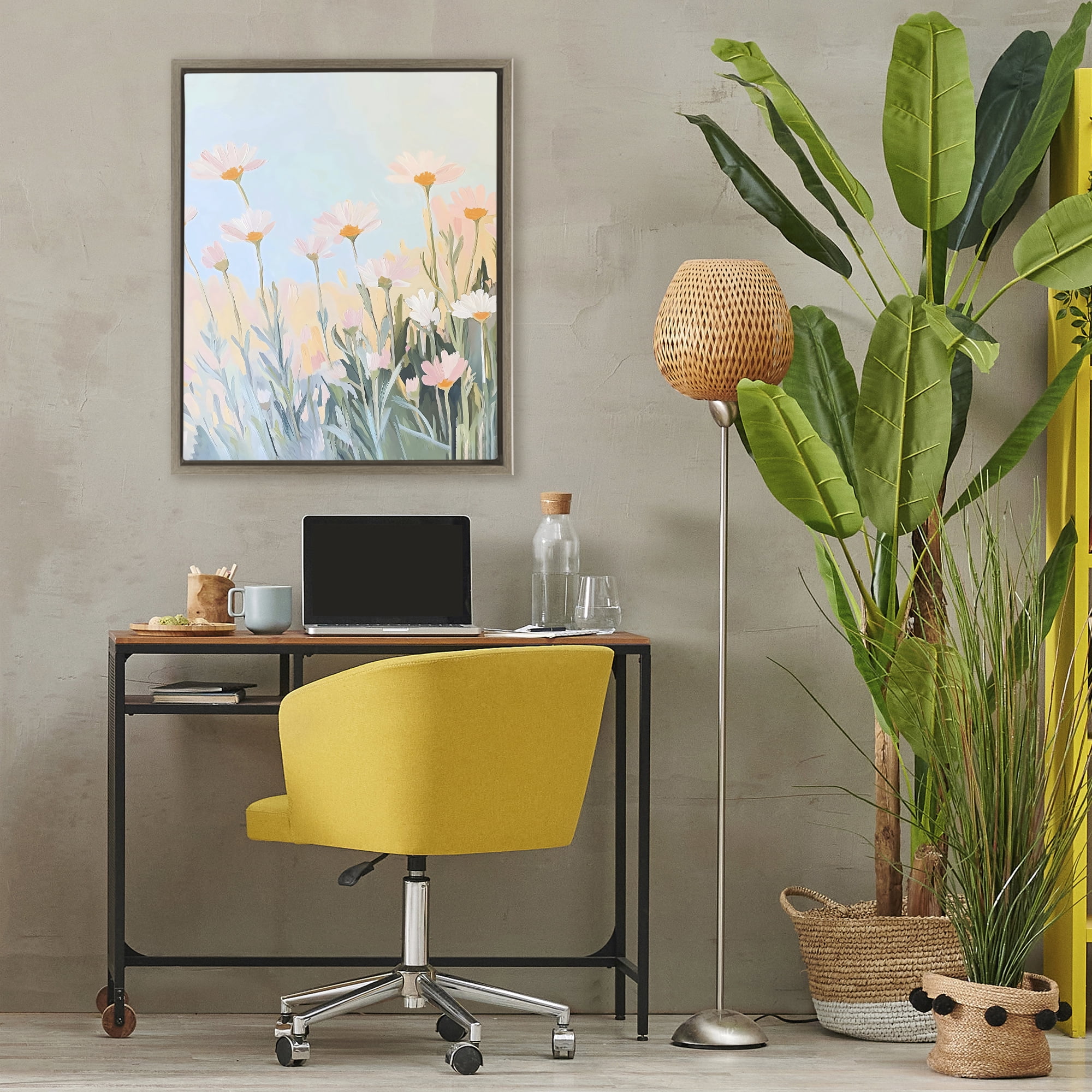 Stupell Industries Pastel Meadow Daisies at Dawn Brown Framed Floater Canvas Wall Art, design by The Prints Vibe