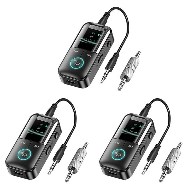 3X Transmisor Receptor Bluetooth 5.4 Adaptador Bluetooth Auxiliar Inalámbrico para TV/Avión/Coche/HiFi/Altavoz con Adaptador de Audio