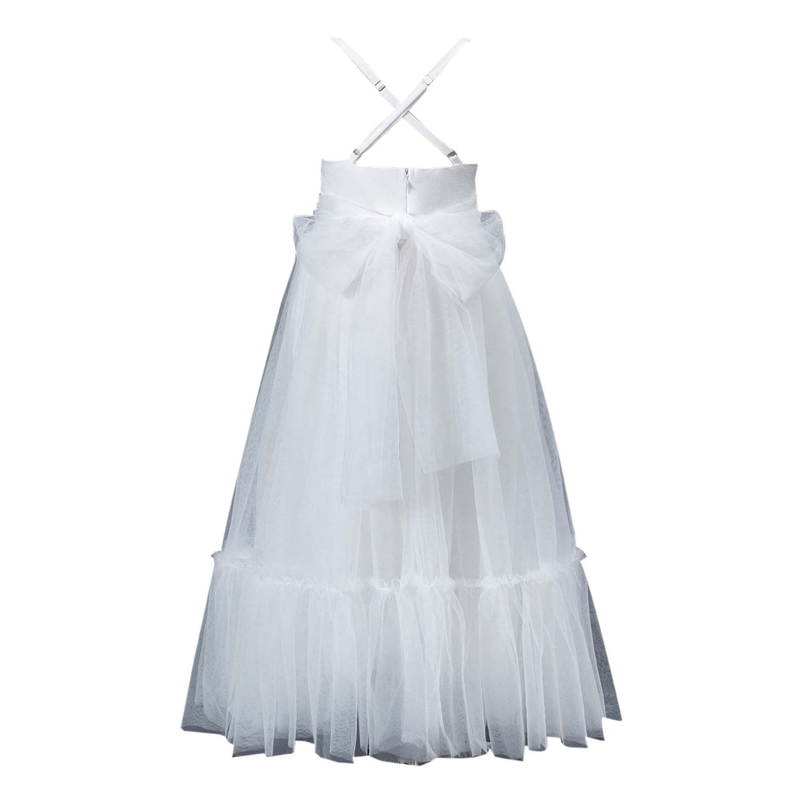 Wdgfv Elegant Girls Party Dresses for Toddlers Kids 3-8 Years Spring Summer Casual Comfortable Playwear Wedding Pageant Outfit White 5-6 Years