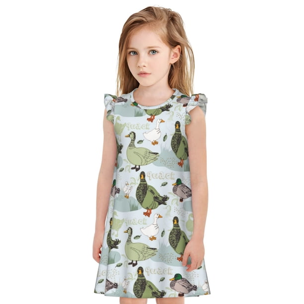 Fotbe Mallard Ducks Wild Birds Vestido de Dormir para Niñas de 3 a 10 Años, Mangas Cortas, Estilo Princesa, Pijama Camisón con Mangas Voladas-Large