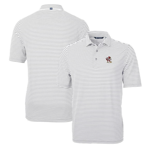 Men's Cutter & Buck Gray Louisville Cardinals Throwback Logo Virtue Eco Pique Stripe Recycled Polo