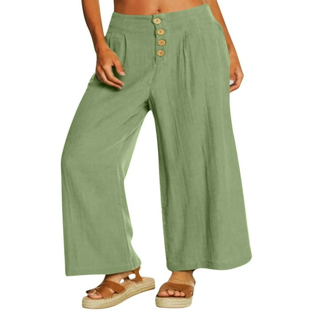 Women‘s Single Breasted High Waist Trousers in Solid Color with Wide-Leg Design
