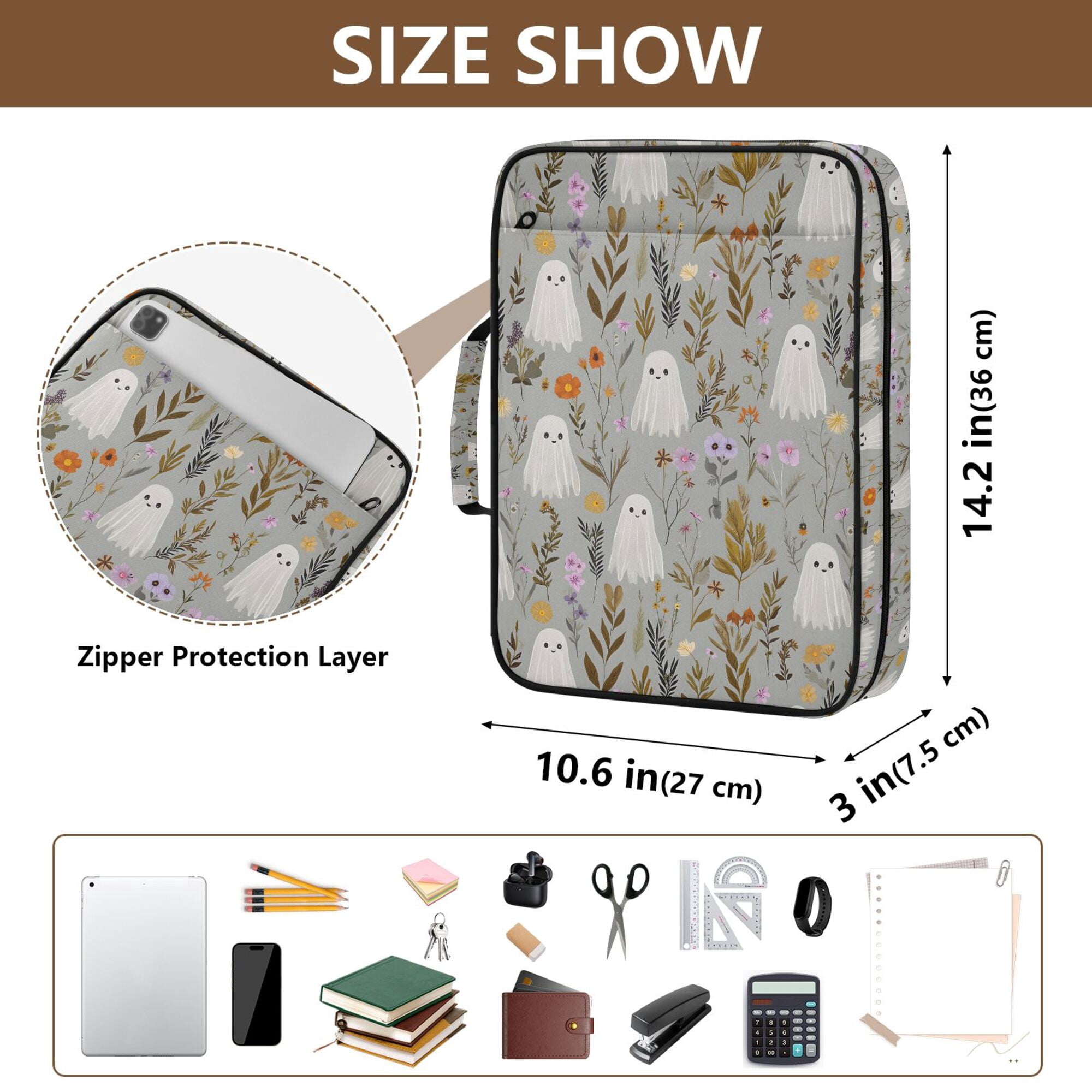 FORMRS Accordion File Folder A4 Size 7-Pocket Expanding Document Organizer Bag with 3 Ring Binder, Gray Floral Ghost