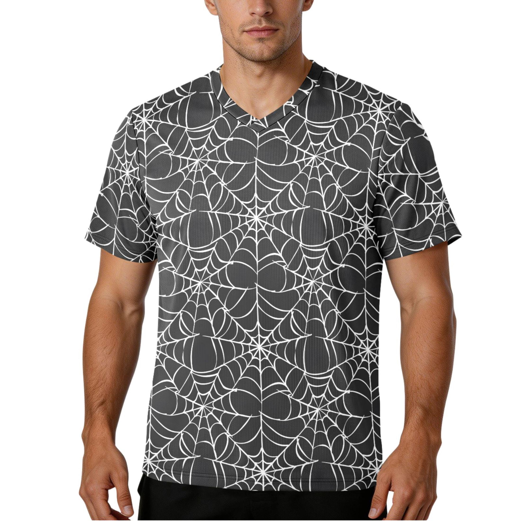 joogoo Spiders Webs Men's Soccer Jersey Athletic Plus Size T-Shirt V-Neck Sport Fan Game Day Shirt X-Large