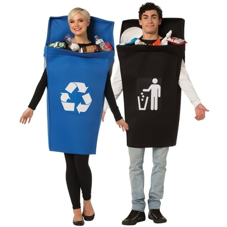 Rasta Imposta Trash and Recycle Cans Couples Adult Halloween Costume Set Unisex One Size Black and Blue
