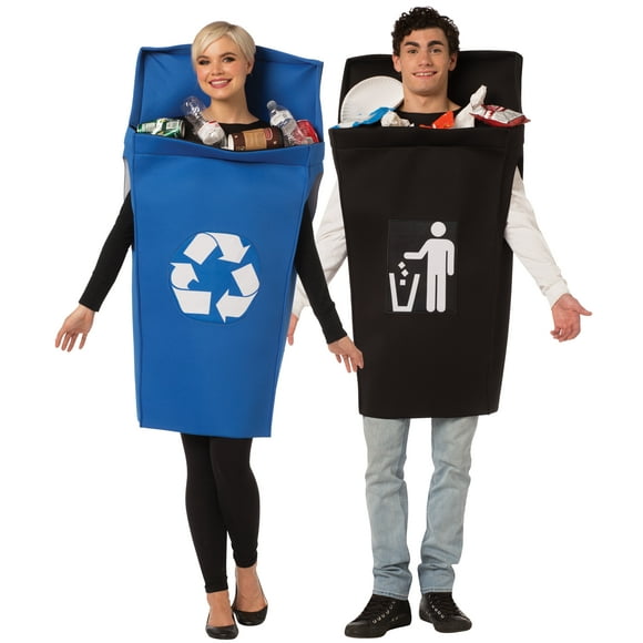 Rasta Imposta Trash and Recycle Cans Couples Adult Halloween Costume Set, One Size, Black and Blue