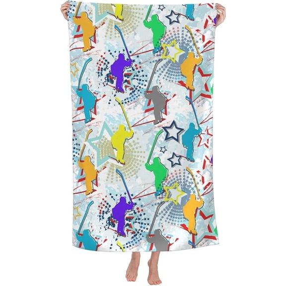 52x32in Hockey Player Cool Beach Towel Quick Dry Bath Towels for Bathroom Soft Sand Free Beach Towels Summer Essentials Travel Swimming Decor Gifts for Men Boys