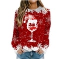 thumbnail image 2 of TIMIFIS Chandail en Molleton Oversize de Noël pour Femmes Décontracté Mignon Verre de Vin Rouge Flocon de Neige Imprimé Col Rond Chandail Cadeaux pour Noël, 2 of 4