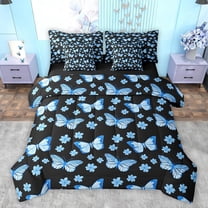 Homewish Blue Cherry Blossoms Bedding Comforter Set 7pcs, Cartoon Magic Butterfly Queen Bedding Sets, Teens Kids Boys Girls Reversible Queen Sheet Sets, Microfiber Bedroom Decor