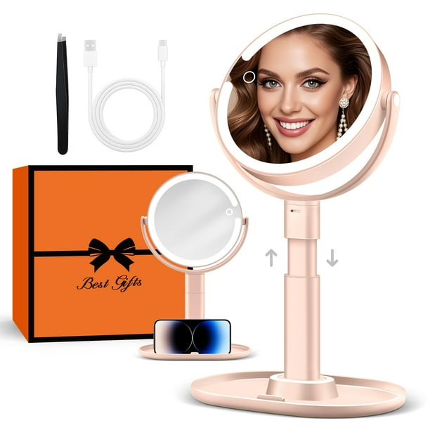 Espejo de maquillaje B Beauty Planet iluminado con aumento de 30 aumentos, rosa
