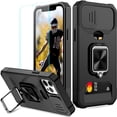 thumbnail image 1 of AmPm for iPhone 12/12 Pro Case with Sliding Camera Cover and Card Holder Heavy Duty Protective iPhone 12 Case with Screen Protector Magnetic Kickstand Phone Case for iPhone 12/12 Pro(Black), 1 of 7