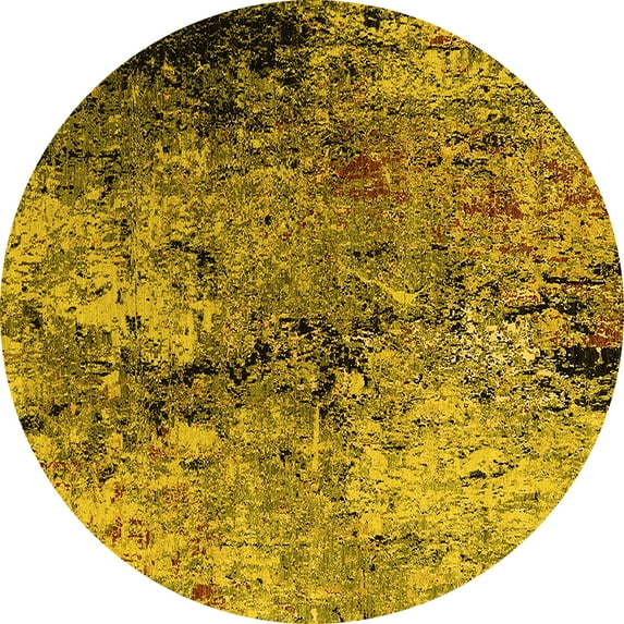 Ahgly Company Indoor Round Oriental Yellow Industrial Area Rugs, 3' Round