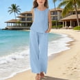thumbnail image 6 of Vornjynx Kids Girls Outfit Sets Crew Neck Tank Tops and Loose Pants Summer Trendy Holiday Clothes 2 Piece Light Blue Size 6, 6 of 10