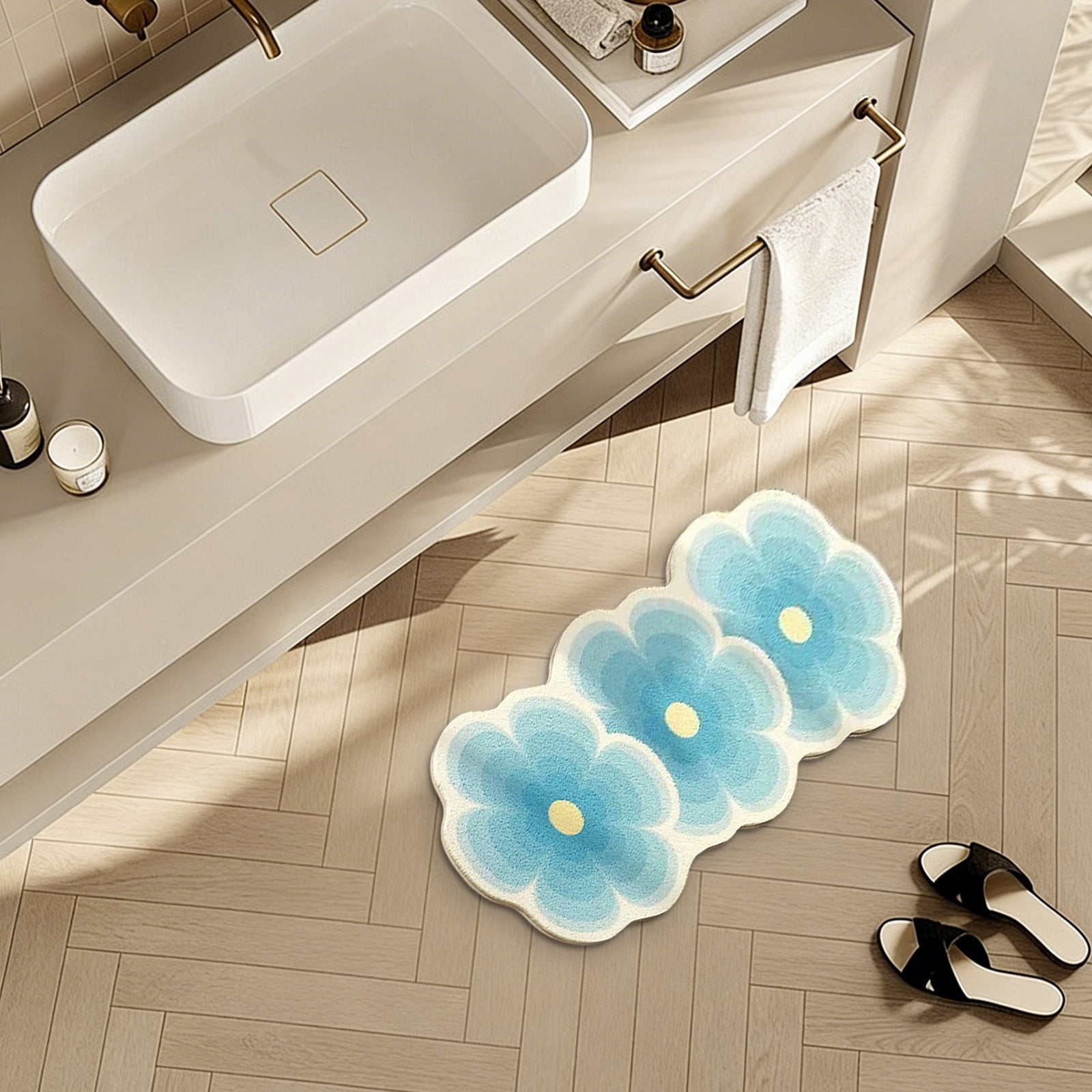 Flower Pattern Non Slip Washable Rugs Floor Mat Entryway Rug Non Slip Kitchen Floor Mats With Rubber Backing For Entrance Bedroom Bathroom Indoor Door Carpet For Home Light Blue