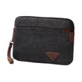 thumbnail image 2 of Bolso de mano para hombre con correa de cuero, tarjetero portátil para identificación, bolso de negocios Negro, 2 of 9