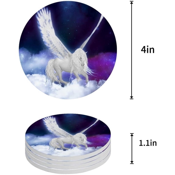 FMSHPON Horse with Wing on The Fantasy Starry Sky Set of 8 Round Coaster for Drinks, Absorbent Ceramic Stone Coasters Cup Mat with Cork Base for Home Kitchen Room Coffee Table Bar Decor