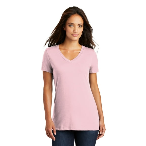 District Made Ladies Perfect Weight Neck Tee-M (Light Pink)