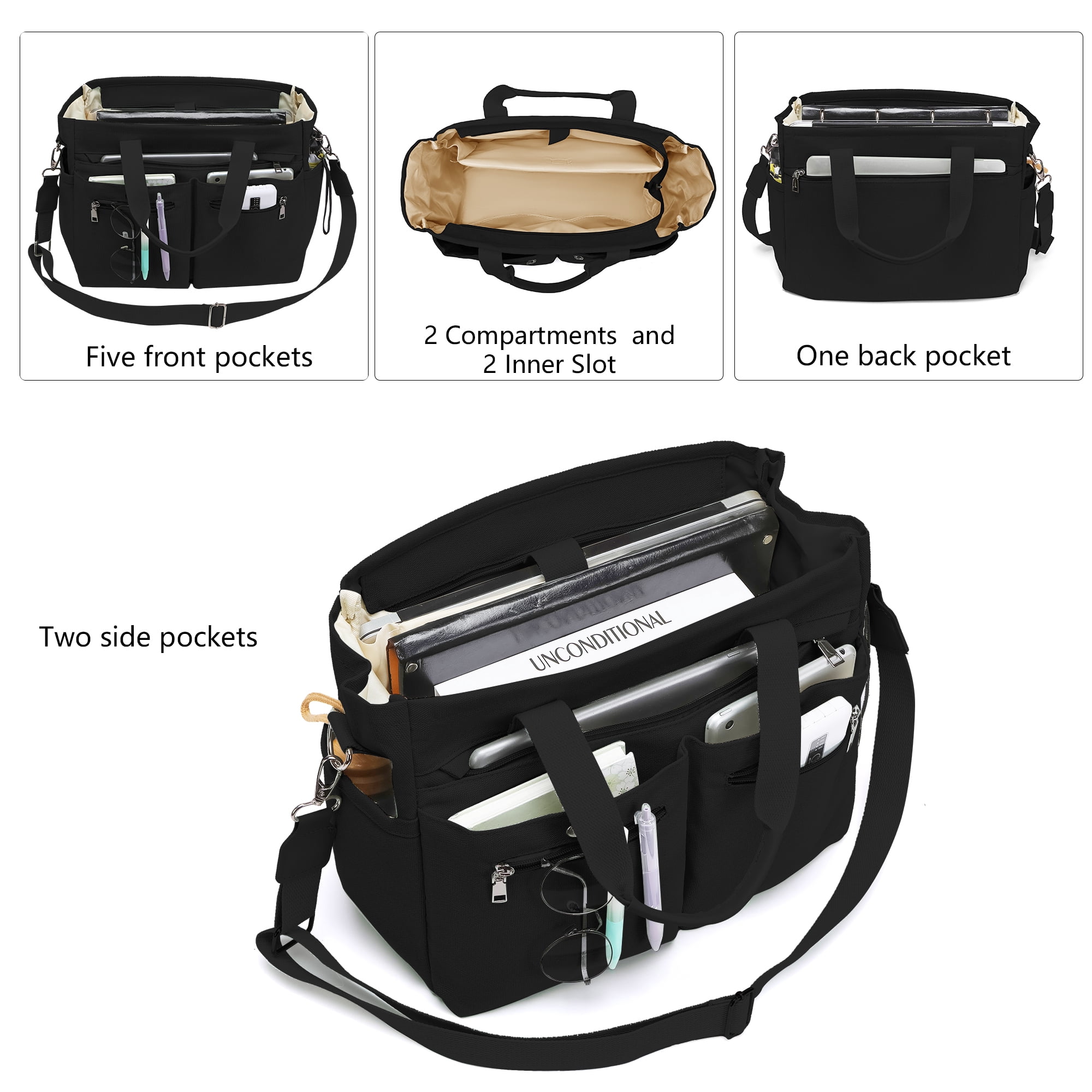 2pcs/Set Small Canvas Tote Bags for Women – Laptop-Friendly Work Totes with Crossbody/Shoulder Straps | Ideal for Travel, Gym & Daily Use