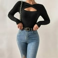 thumbnail image 6 of Workout Tops for Women Fall Long Sleeve Cutout Sexy Solid Ribbed Knit Pullover Slim Fit Basic Women'S T-Shirts Dressy Casual Black M, 6 of 9