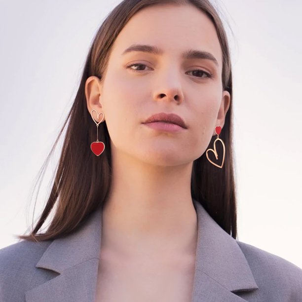 Wedure Asymmetric Statement Heart Dangle Drop Earrings for Women